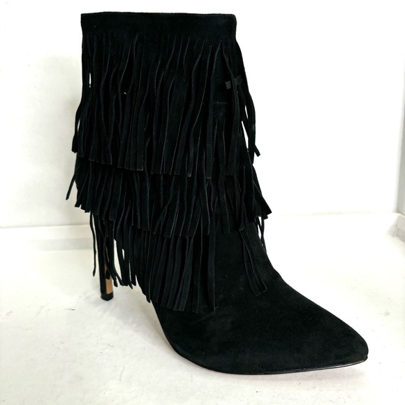 Steve Madden Flapper Black Suede Fringed Boots Sz 7M - Picture 8 of 14